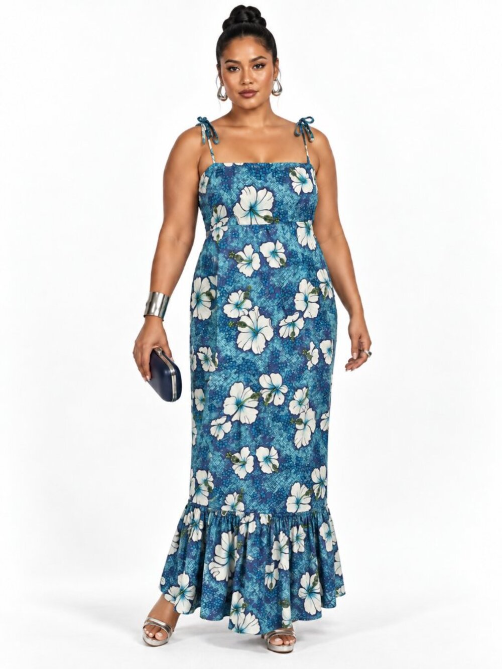 Hilo Hattie's Vintage Hawaiian Maxi Dress Blue Floral Cotton Size XL Island